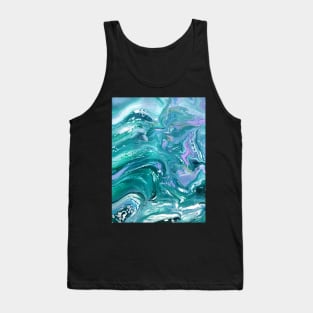 Teal and Purple Acrylic Pour Painting Tank Top